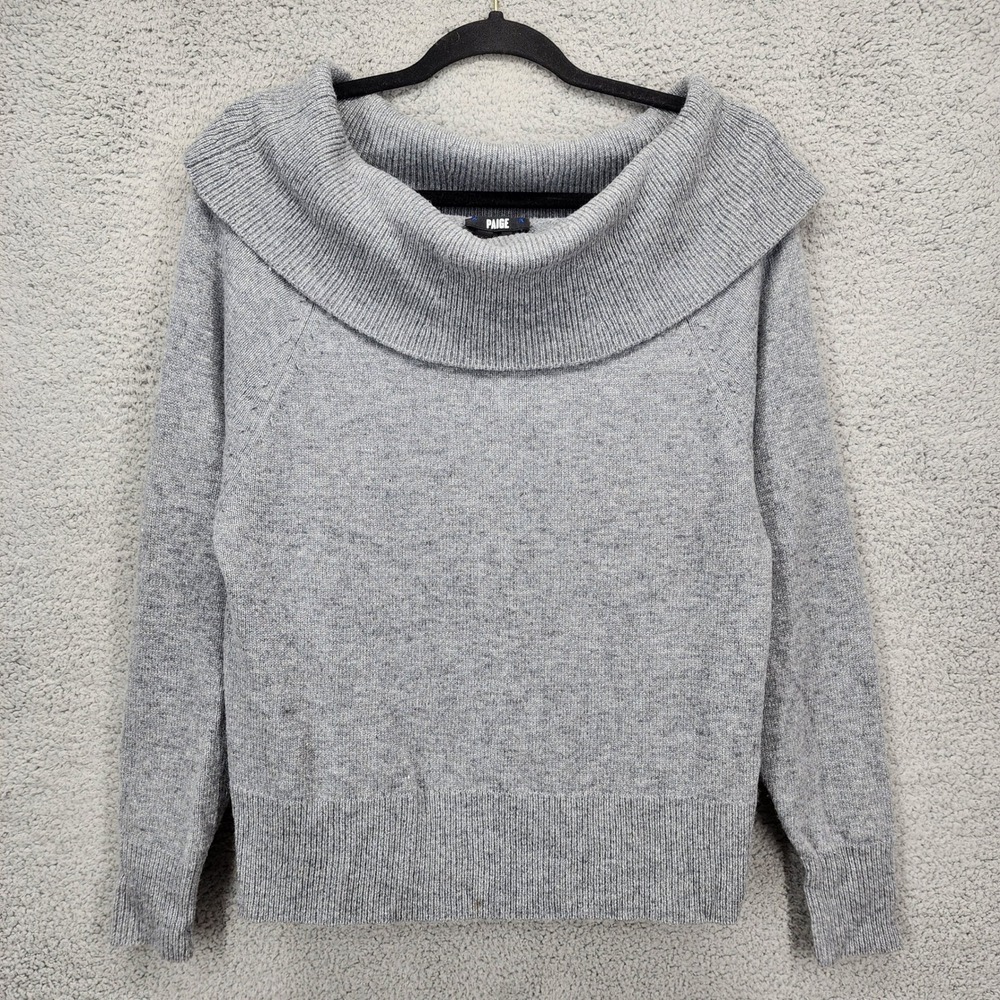 PAIGE Women Gray Wool Blend Cowl Neck Off The Shoulder Knit Sweater Small